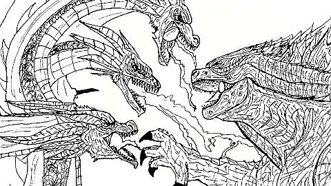How to draw Godzilla vs King Ghidorah/Monsterverse/step by step