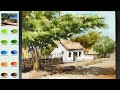 Without Sketch Landscape Watercolor - House and Tree (color name view, watercolor material)NAMIL ART