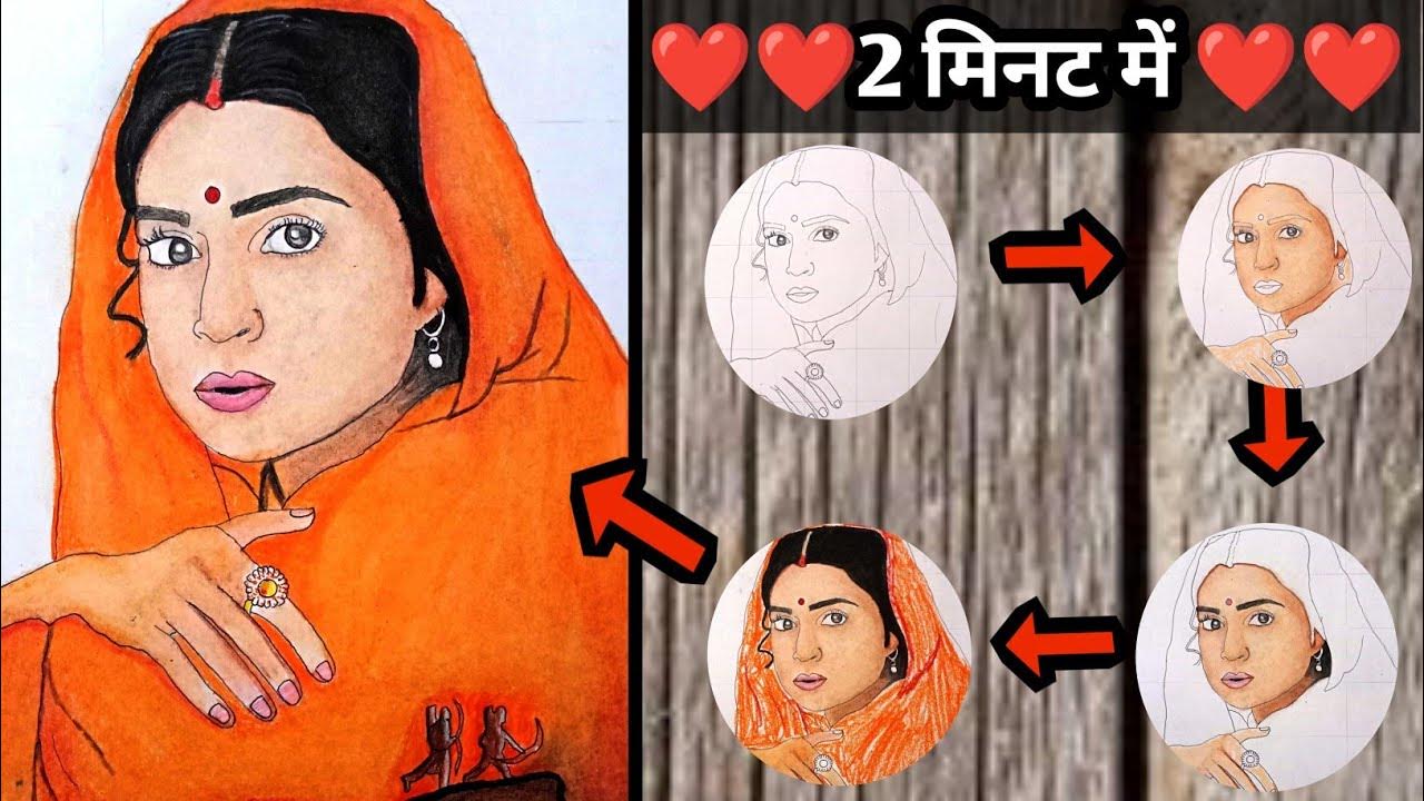 How to draw a beautiful art of Kriti sanon as mata sita ji ki drawing