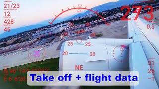 Take off at Geneva airport 🇨🇭 (4K) measuring speed, height, and more flight data