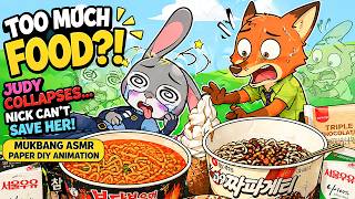 Too Much Food?! Judy COLLAPSES… Nick Can’t Save Her! | MUKBANG ASMR Paper DIY Animation