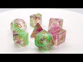 Nebula - Rose Red & Green - Old School 7 Piece DnD RPG Dice Set