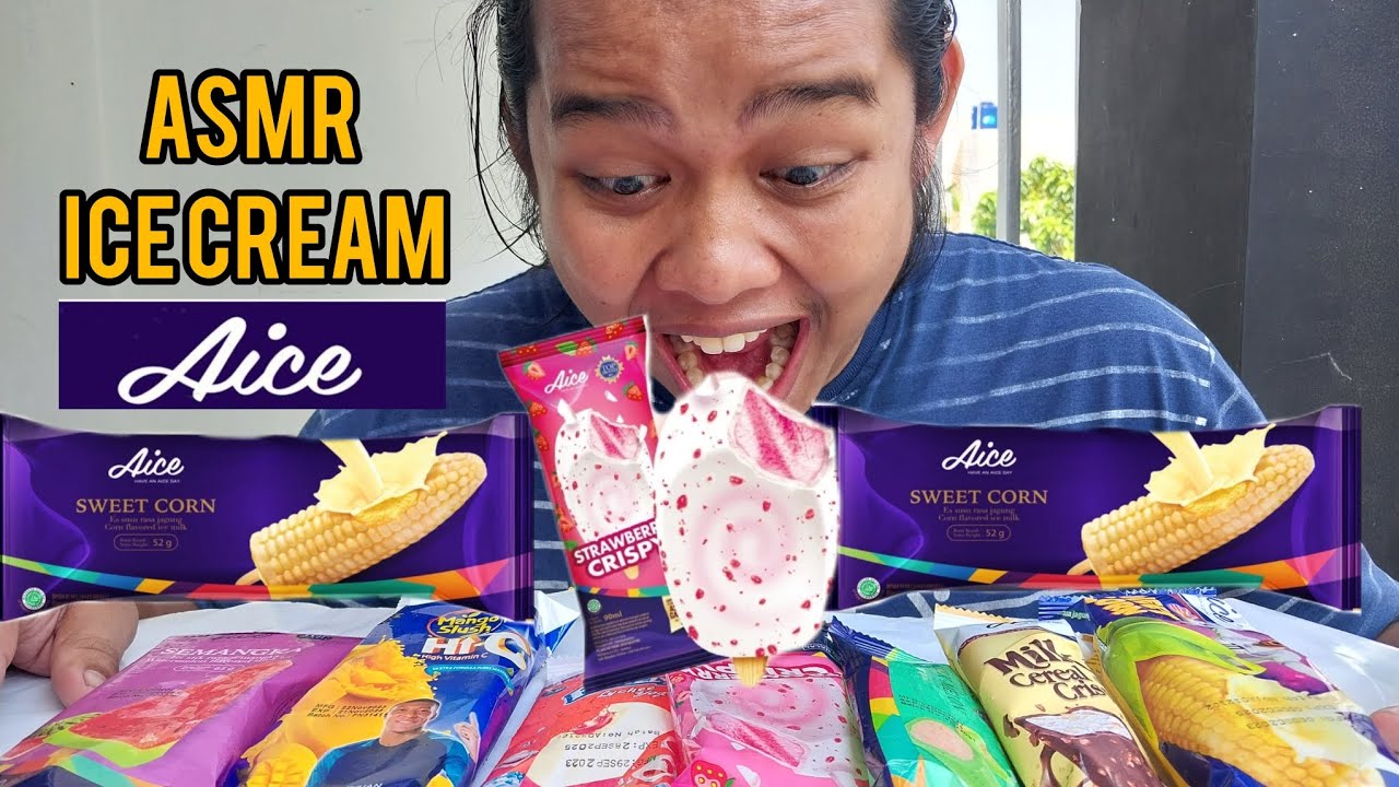 ASMR ICE CREAM AICE STRAWBERRY CRISPY SWEET CORN SEMANGKA MANGO