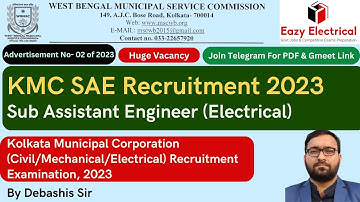 KMC SAE Recruitment 2023 I Sub Assistant Engineer Recruitment Civil Mechanical Electrical