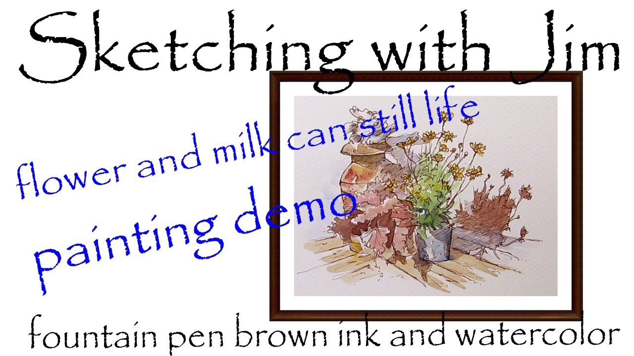 fountain pen watercolor sketch of flowers with brown ink - YouTube
