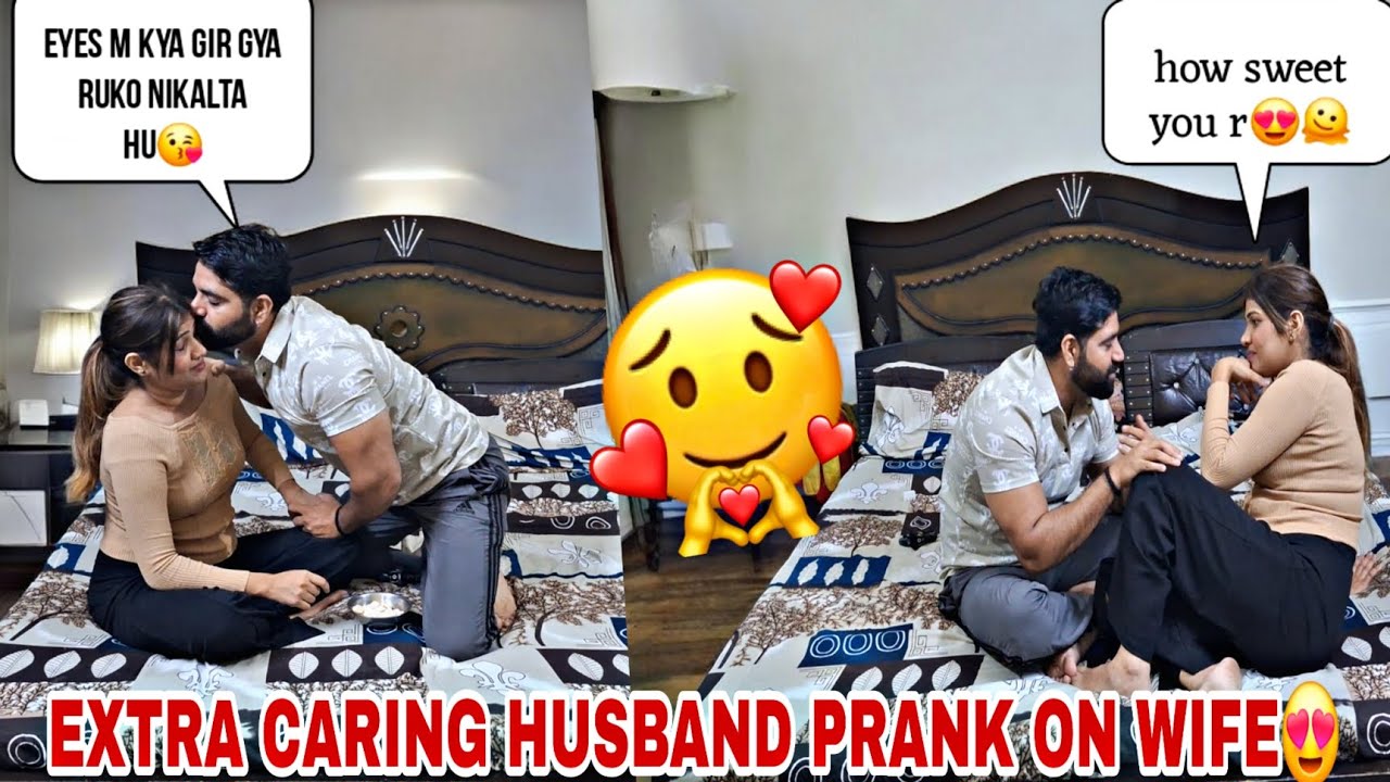 Extra caring husband prank on wife😍 Gone romantic🫠 Epic reaction😝 #prank #viralvideo #comedy
