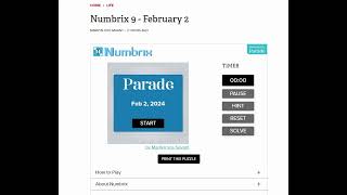 Solve Daily Numbrix 9 Puzzle: 2/2/2024 (ASMR)