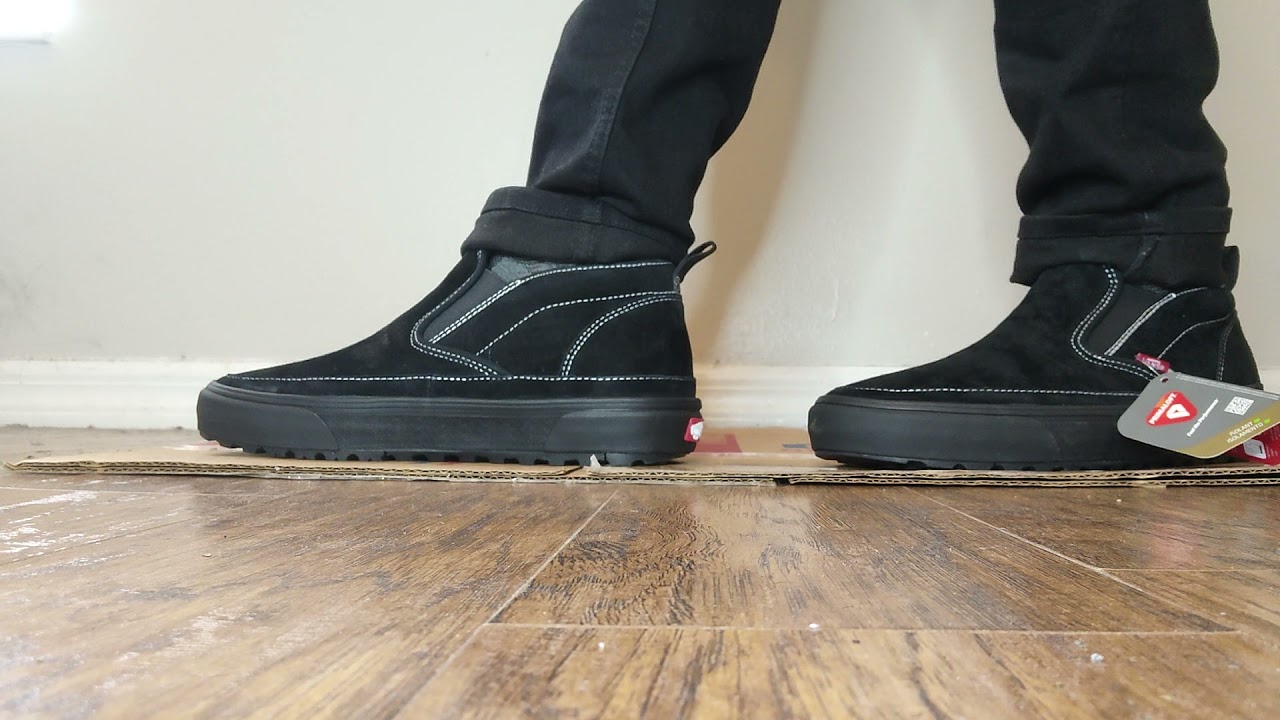 Vans Mid Slip MTE 1 boot black suede on feet - YouTube