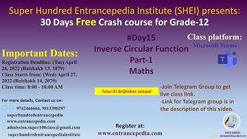 #Day15 | Crash Course for Grade-12 |Inverse Circular Function | Maths | Super Hundred Entrancepedia
