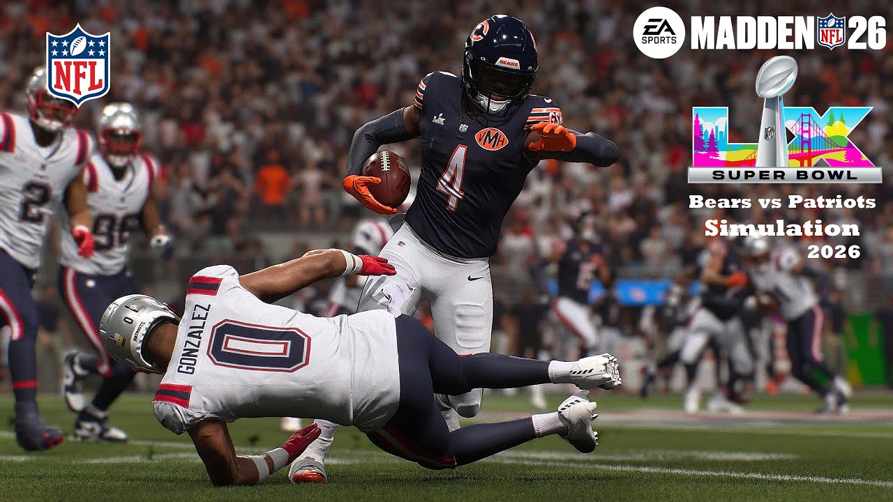 Madden 26 Super Bowl 60 Chicago Bears vs New England Patriots Simulation 2026 PS5 Game Play