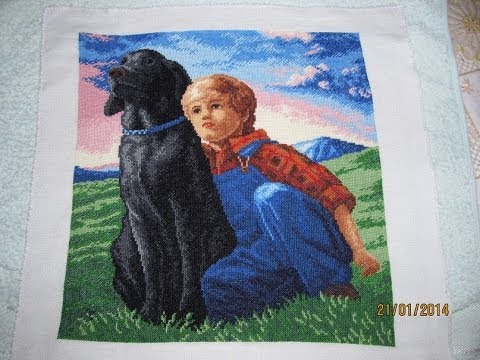 Вышивка мальчик с собакой