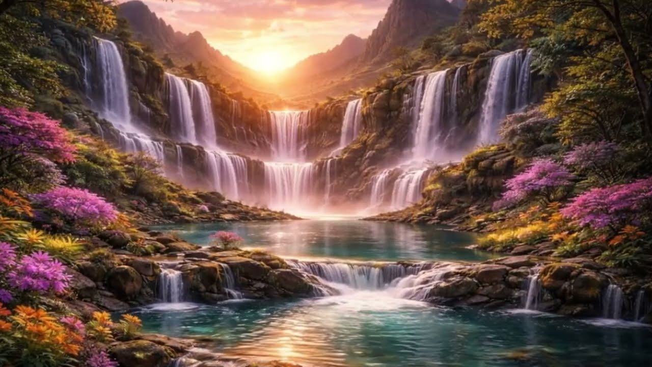 Relaxing Waterfall Music • Deep Sleep, Study & Focus, Stress Relief 🍃​🏞️​