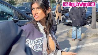 mia khalifa is mobbed by fans & paparazzi while leaving the off-white show during paris fashion week