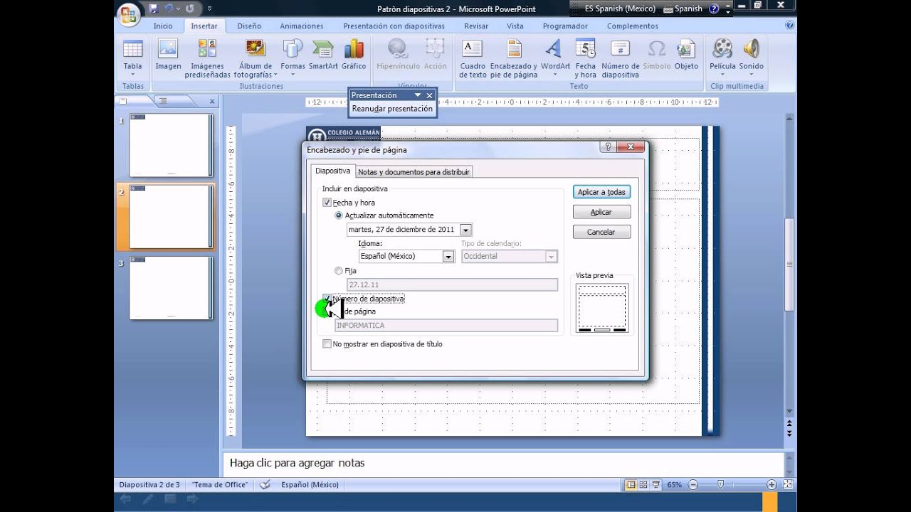 04 Insertar pie de página y número de diapositiva.avi