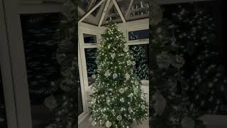 Decorated Balsam Hill Christmas Tree by day by night. With Oh Christmas Tree