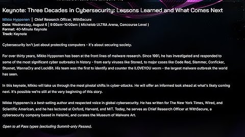 Black Hat USA 2025 Keynote | Mikko Hypponen | Three Decades in Cybersecurity