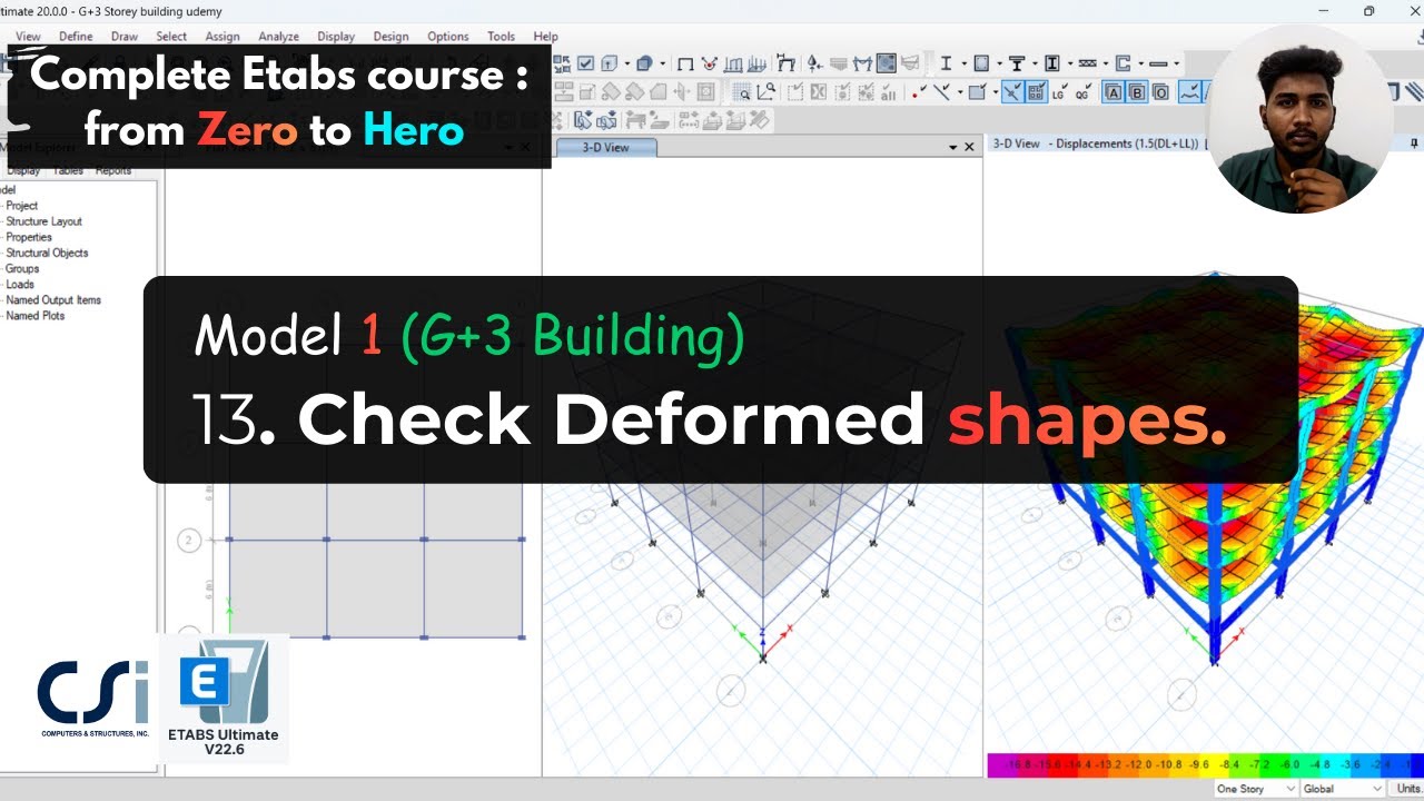 Модель 1 (здание G+3): 13. Проверьте деформированные формы.