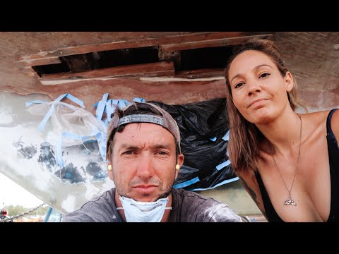 Cutting a HUGE HOLE in our Boat. Let the Repairs Begin!... Ep 179
