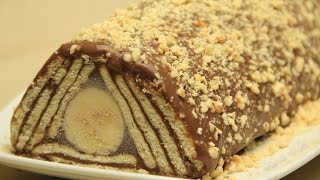 In this video we will show you an easy biscuit and banana pyramid cake
with chocolate pudding.you just need to make a pudding filling. see...