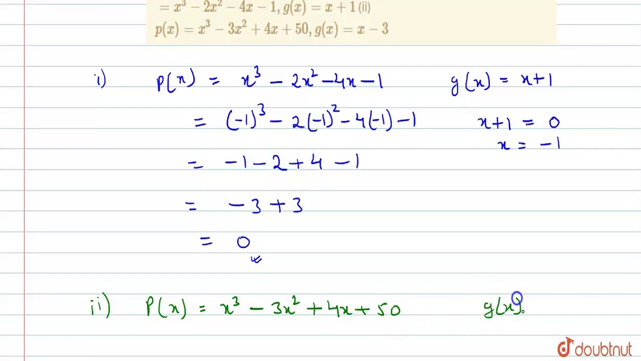 By Remainder Theorem Find The Remainder When P X Is Divided By G X I P X X 3 2x 2 Youtube