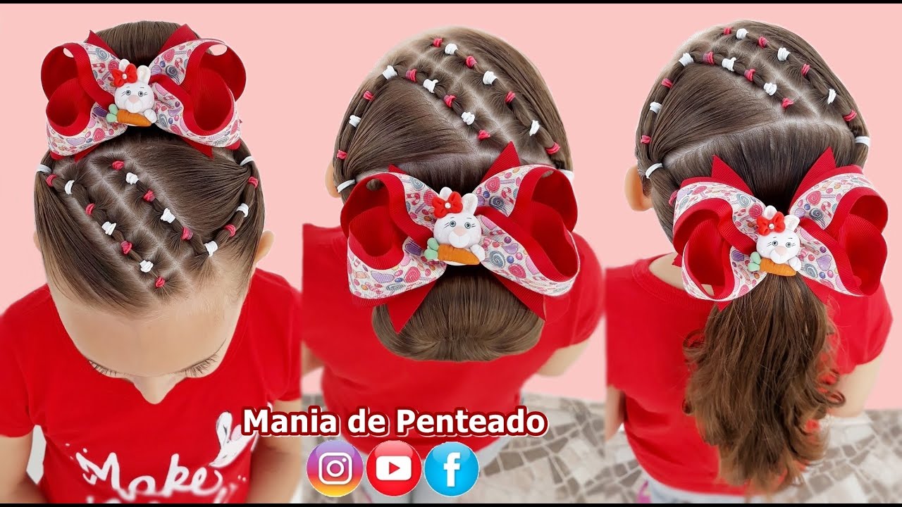 Penteado Infantil com Ligas e Coque ou Rabo de Cavalo | Bun or Ponytail Hairstyle for Girls🎀