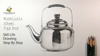 How To Draw Tea Pot Steel Realistic Drawing With Pencil Shading Step By Step Art Video