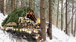 Construction of a comfortable log shelter on the mountainside. Bushcraft in a cold winter forest by MAX BUSHCRAFT 271,892 views 2 months ago 33 minutes