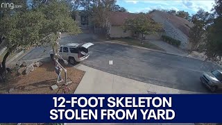 Security footage of person stealing 12-foot skeleton from Northwest Austin neighborhood | FOX 7 Aust