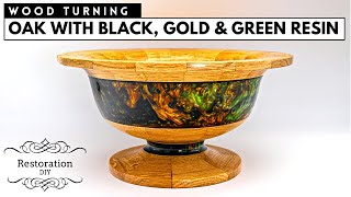 Woodturning | Oak Segmented Bowl with Black, Gold and Green Resin | Restoration DIY