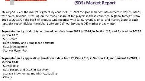 Global Software Defined Storage (SDS) Market Industry 2018 Research Report with Detailed Forecast