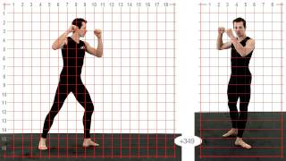 Triple Front Snap Kick: Grid Overlay: Athletic Male - Animation Reference Body Mechanics