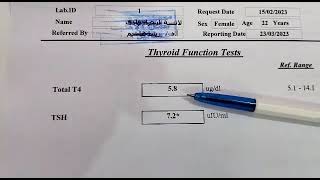 تحليل الغدة الدرقية وتفسير ارتفاع TSH ونتيجة T4 طبيعى