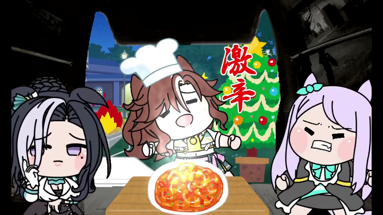 車内でクリスマスパーティー（たぬき）