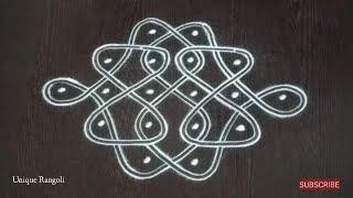 Small & easy kolam with 6-2 dots | 2 lines rangoli | Chinna melikala muggu by Unique Rangoli