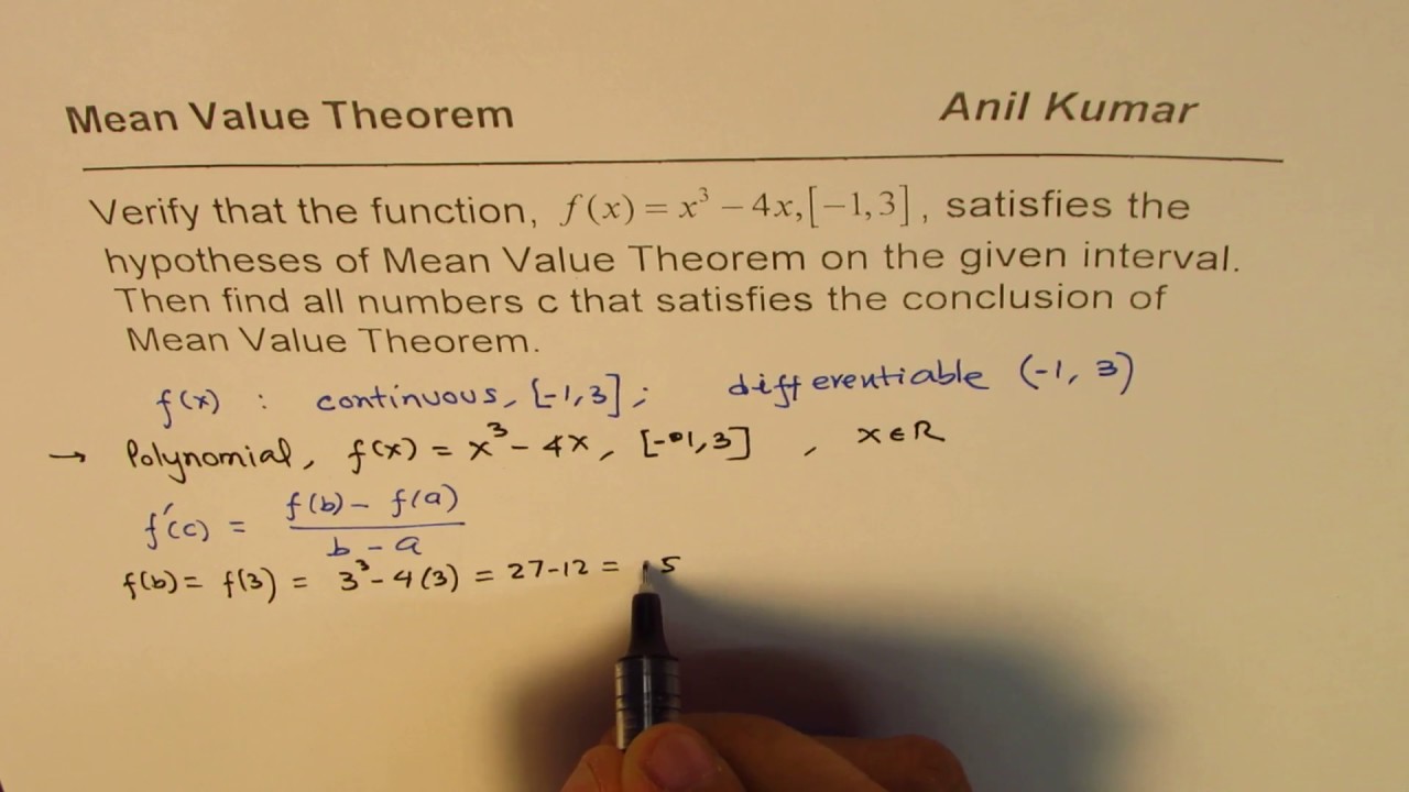 hypothesis of mean value theorem