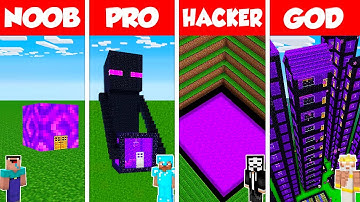 Minecraft Battle: NOOB vs PRO vs HACKER vs GOD: NETHER PORTAL HOUSE BASE BUILD CHALLENGE / Animation