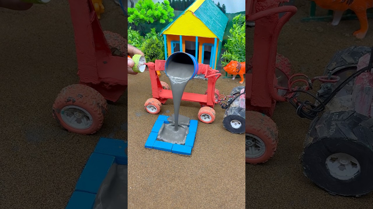 🚜🧱 Mini Tractor Builds a Cement Pillar! Real Working DIY Construction Model 