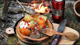 Campfire Cooking:  Steak & Ale Stew in a GIANT Yorkshire Pudding!