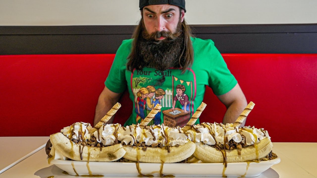 HOLLYWOOD CONE'S TITANIC BANANA SPLIT CHALLENGE | CANADA PT.1 | BeardMeatsFood