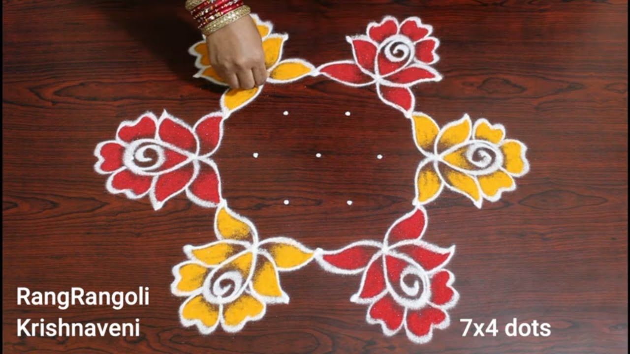 Ugadi Special Rangoli7x4 dots Ugadi Muggulu 2023Roses Kolam ...