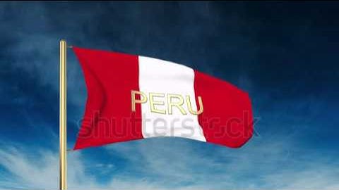 Peru flag slider style with title. Waving in the wind with cloud background animation Stock video