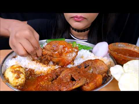 *Massive eating*Spicy chicken curry with basmathi rice (Red chicken curry)Indian food