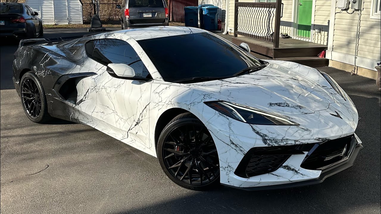 INSANE MARBLE CORVETTE C8 WRAP!!! GRANITE COUNTERTOP ON WHEELS?! YouTube