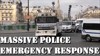 Massive Police Emergency Response in Paris ,unmarked cars,truck,vans