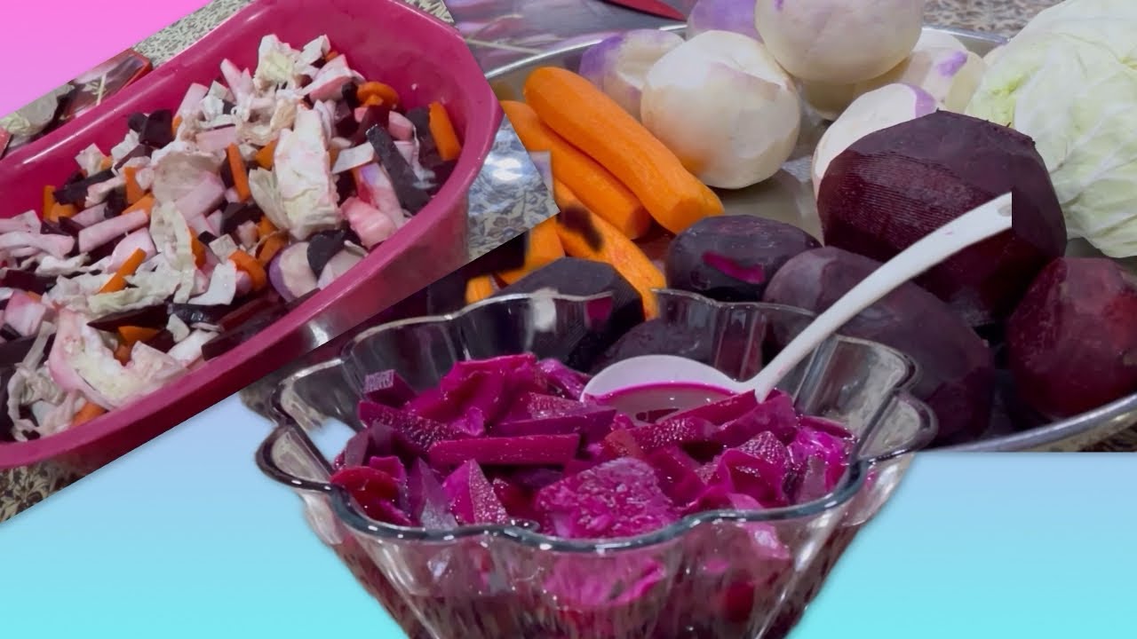 مخلل اللفت _ اسرع وانجح طريقة لعمل طرشي احمر ماء وملح فقط _ طرشي الشلغم 