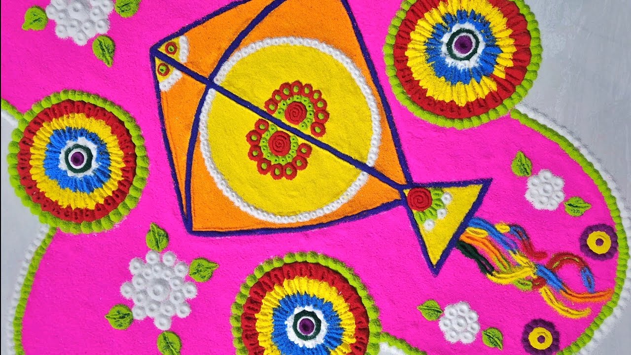 Celebrate Makar Sankranti with kites || Sand art || Easy Rangoli design || Kite 🪁 design Rangoli 