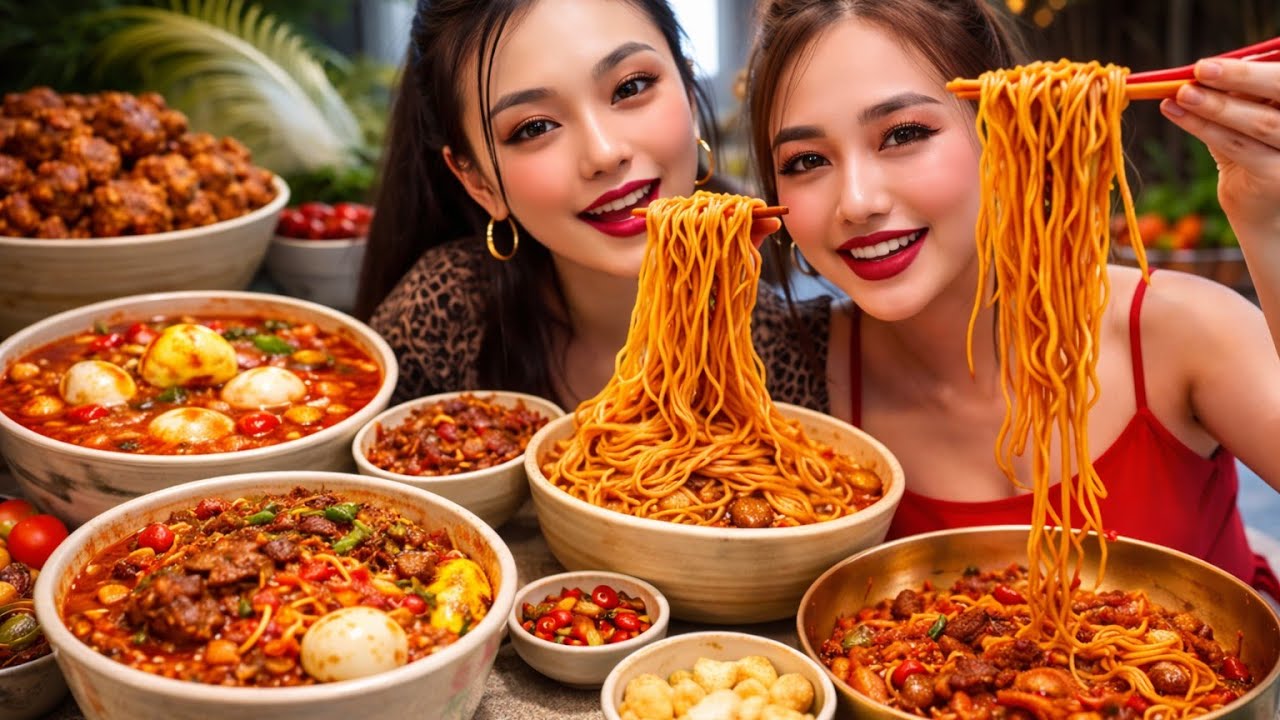 Insane Spicy Noodles Feast 🔥 Giant Bowl Mukbang ASMR Eating Show 