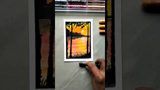 Beautiful Sunset Landscape with Oil Pastels 🌅 Easy Drawing Tutorial