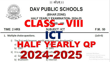 DAV CLASS 8 ICT HALF YEARLY QUESTION PAPER | QUESTION PAPER | PREVIOUS YEAR QUESTION PAPER