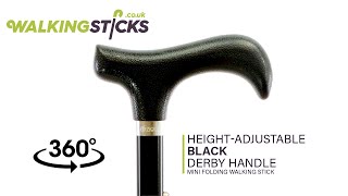 Height-Adjustable Mini Folding Black Derby Handle Walking Stick